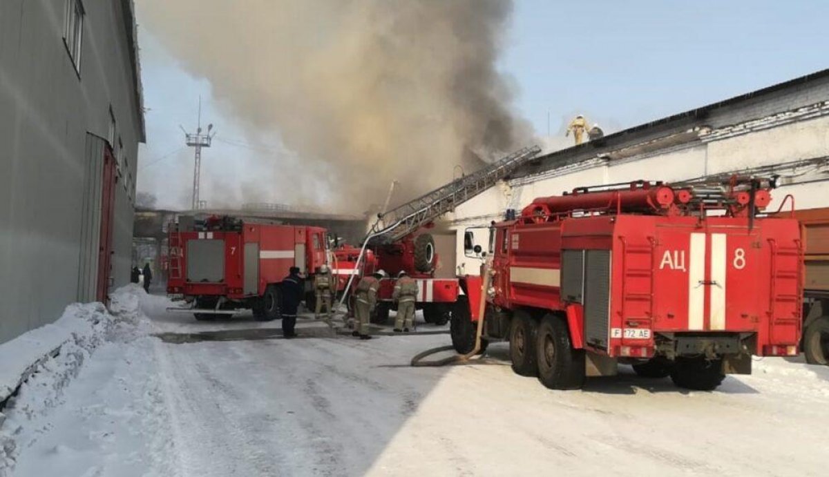 Горит завод по производству подсолнечного масла в Усть-Каменогорске