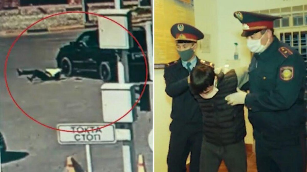 Видео наезда джипа на полицейского в Шымкенте появилось в Сети