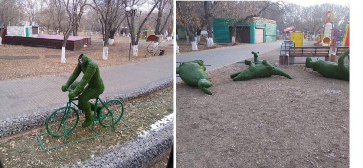 Вандалы разбили фигуры в центральном парке в Караганде