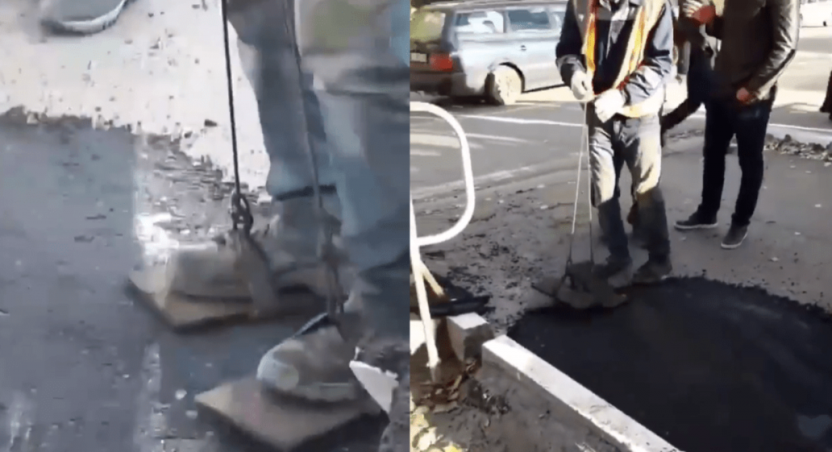 В Уральске асфальт укладывают "тапками"