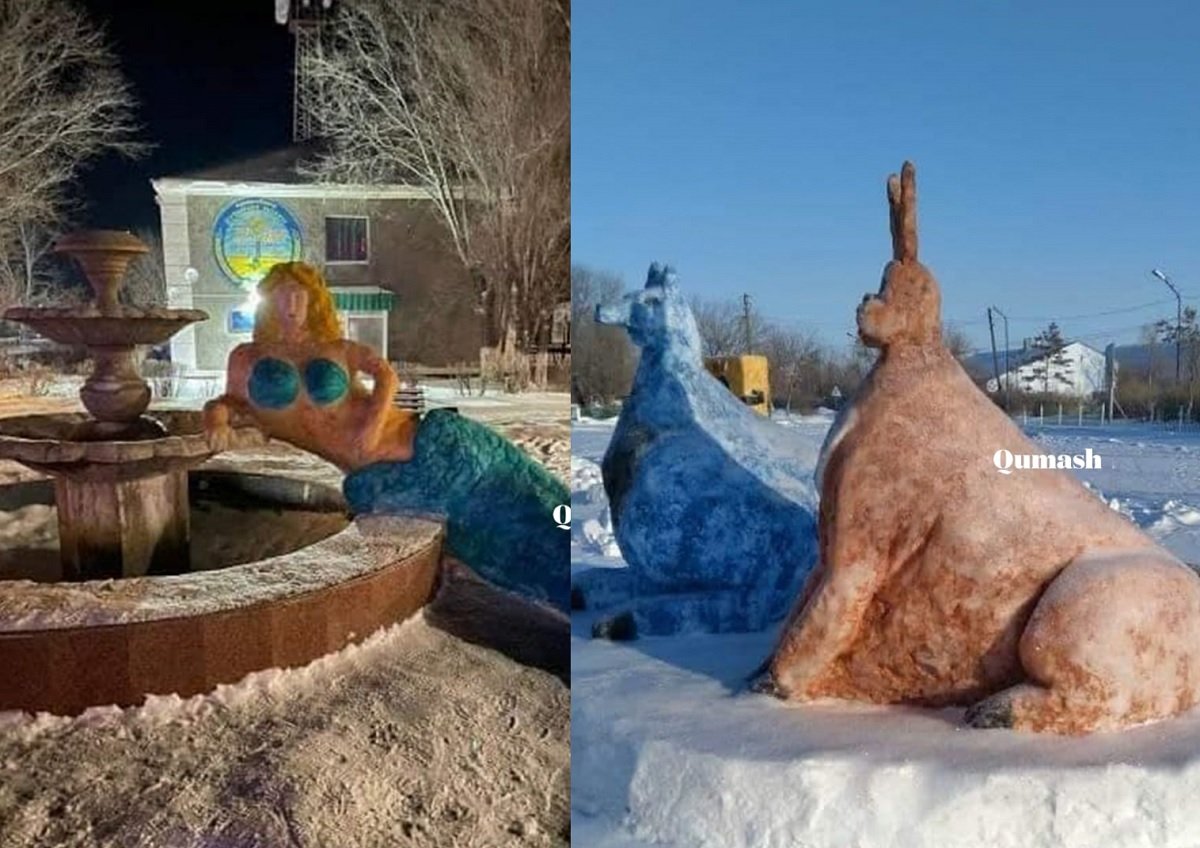 Акмолинцы украсили свои улицы пугающими снежным фигурами