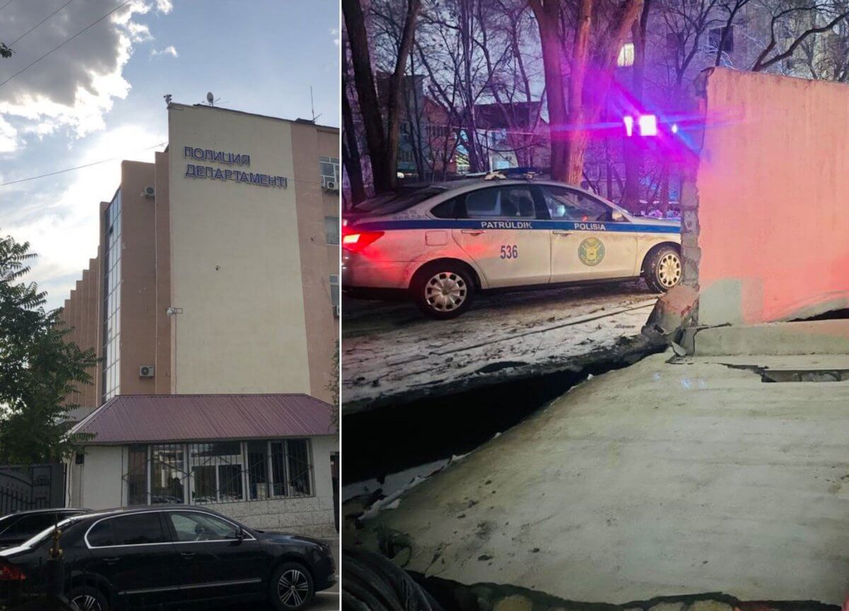 Пьяный водитель снес часть каменного забора департамента полиции Атырау