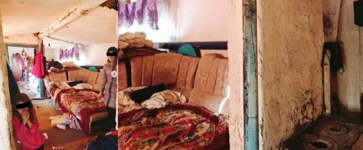 Трое детей с родителями живут в разваливающейся землянке в селе Костанайской области