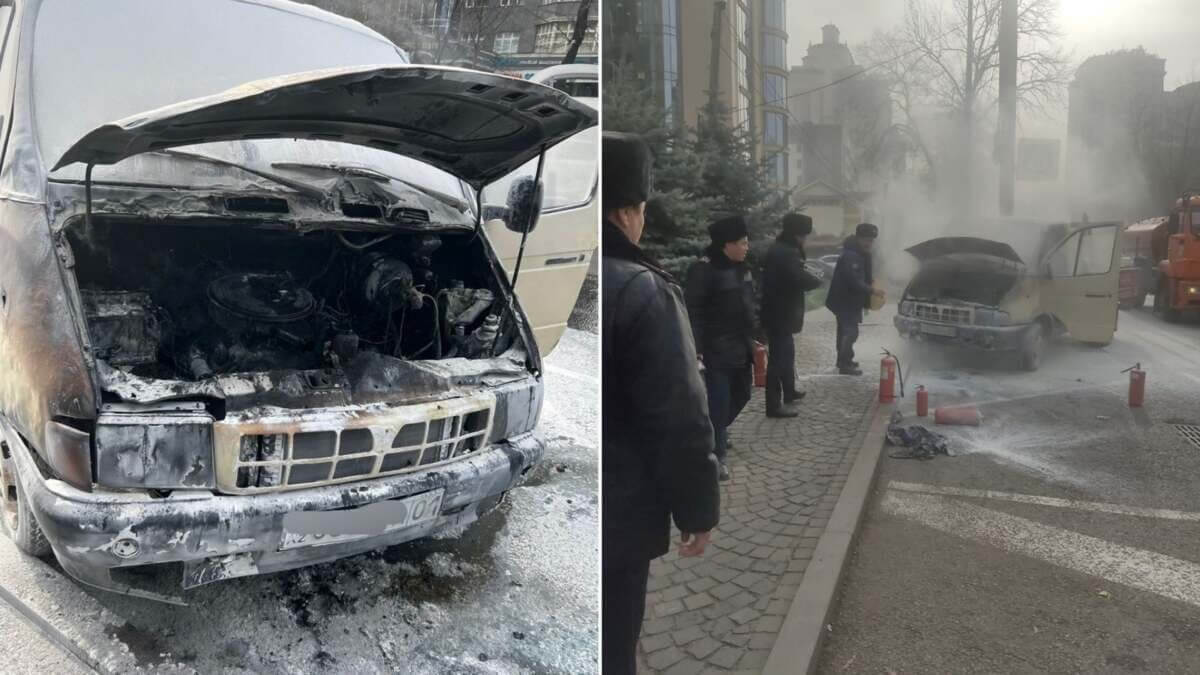 Жители дома помогли участковому потушить загоревшийся автомобиль в Алматы