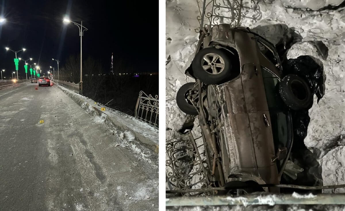 Водитель вылетел с моста на машине в Актобе (ФОТО)