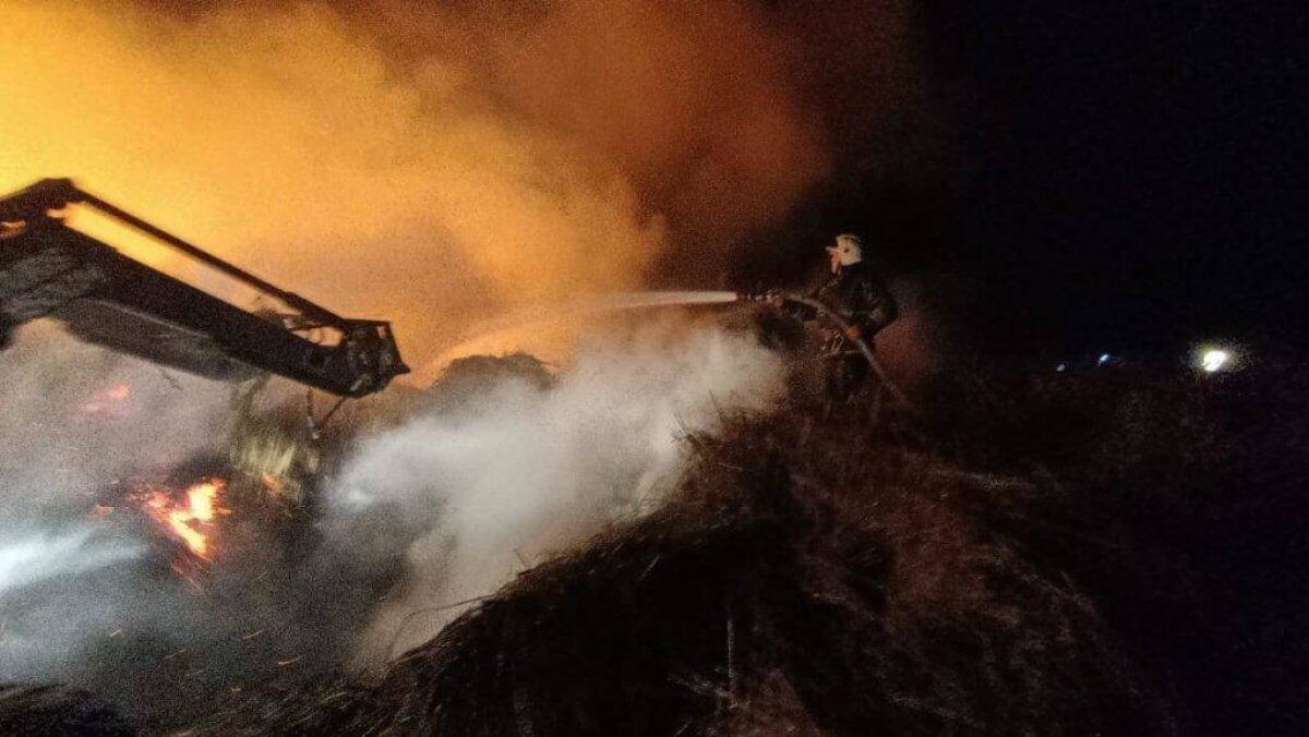 Два дня тушили пожарные горевшее сено в ВКО