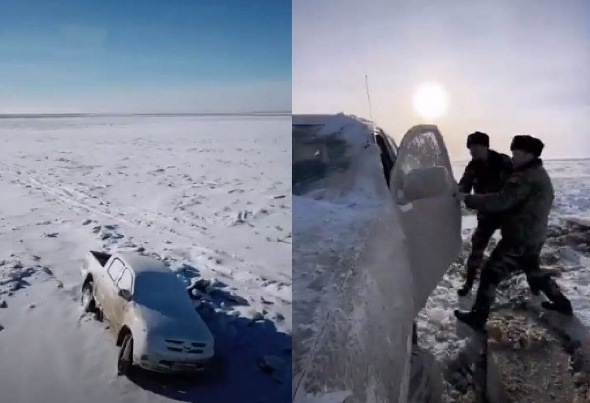 Двоих мужчин спасли из занесенной в атырауской степи машины (ВИДЕО)