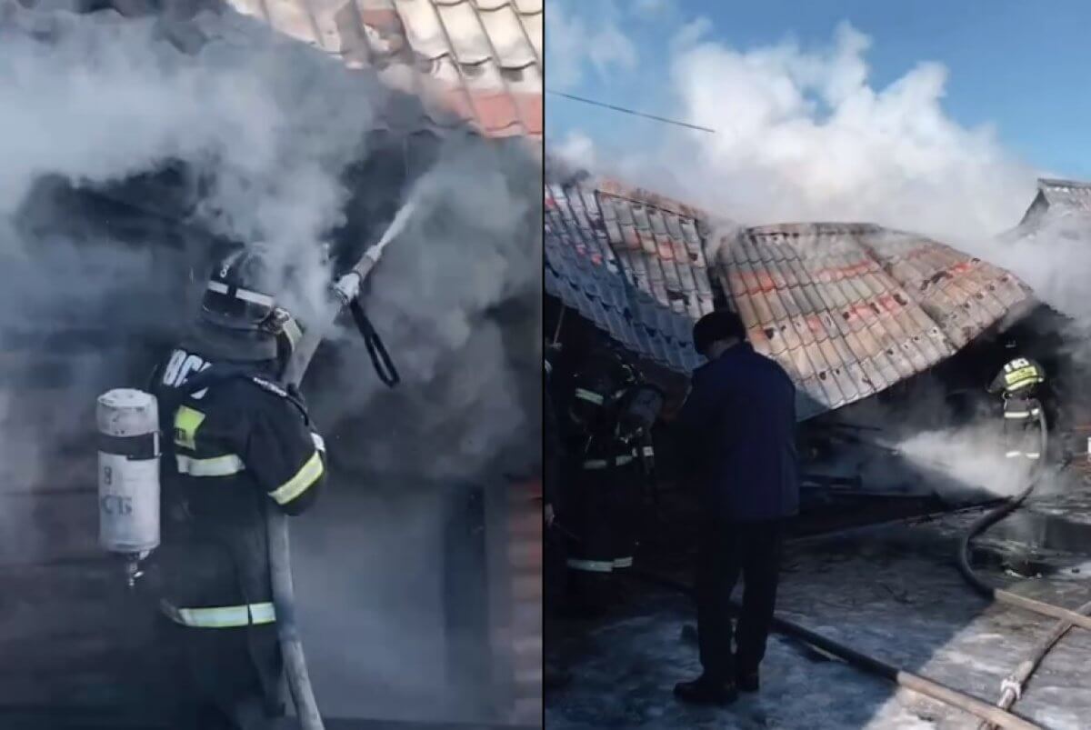 Баня сгорела в Усть-Каменогорске (ВИДЕО)