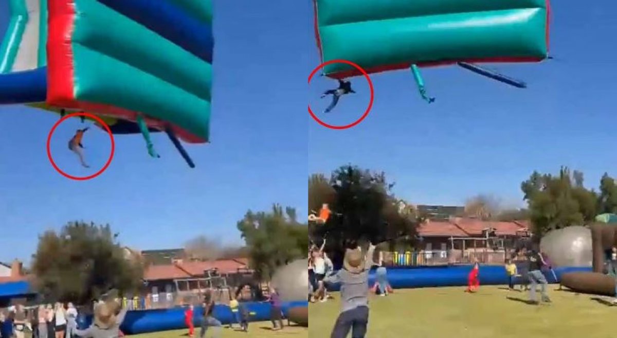 Надувной батут с детьми взлетел на 12 метров