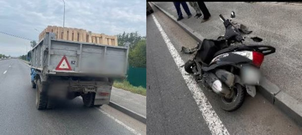 Скутер столкнулся с грузовиком в Павлодарской области (ВИДЕО)