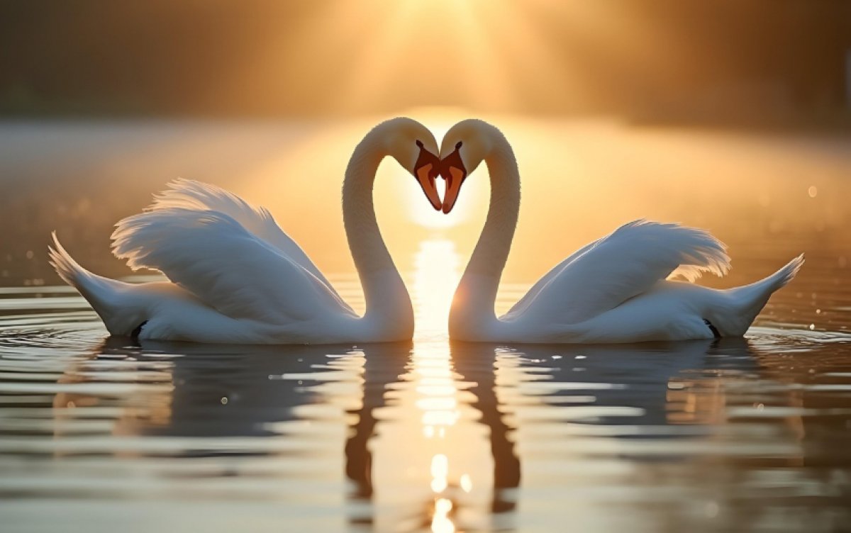 Танец пары лебедей засняли на видео в Астане