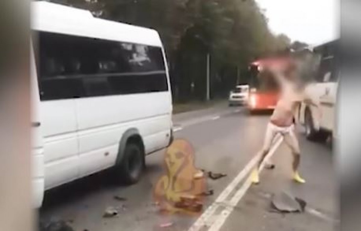 Водитель маршрутки устроил стриптиз после ДТП