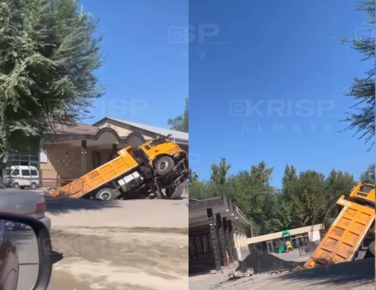 Грузовик провалился под землю в Алматинской области (ВИДЕО)