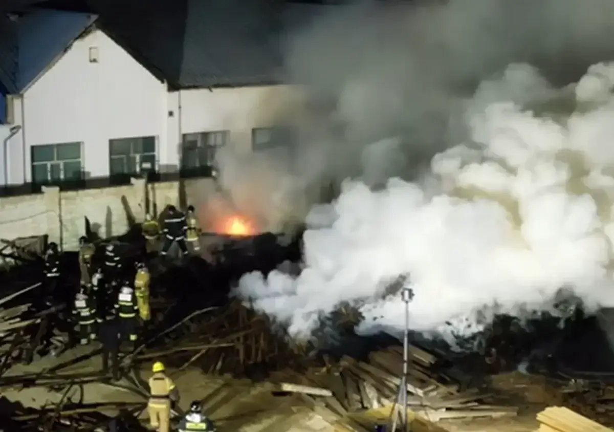 Ночной пожар под Актау уничтожил сотни квадратов древесных отходов