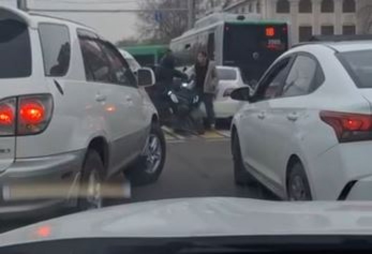 Курьер и девушка-водитель устроили потасовку на дороге в Алматы