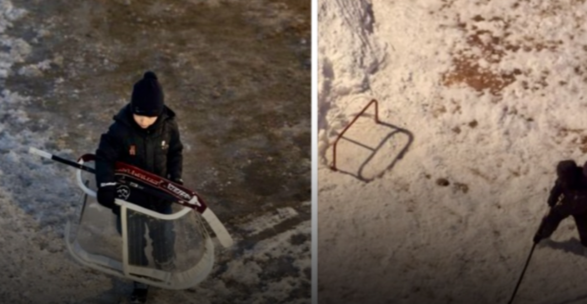 Маленький хоккеист удивил жителей дома в Астане