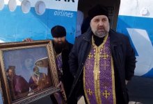 Костанайские священнослужители с иконой Божией Матери на самолете облетели область