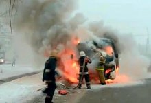 Пассажирский автобус сгорел дотла в Петропавловске