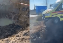 "Скорая" провалилась в огромную яму в Нур-Султане