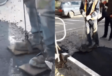 В Уральске асфальт укладывают "тапками"