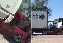 Иномарка превратилась в гармошку от столкновения с двумя грузовиками в Алматинской области