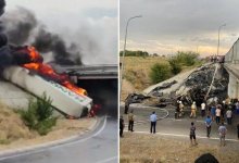 В Туркестанской области вылетела с моста и сгорела фура. Погиб один человек