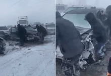 Пробка из 100 автомобилей образовалась на трассе Алматы-Петропавловск из-за массового ДТП