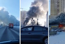 Две машины и СТО сгорели в Астане (ВИДЕО)