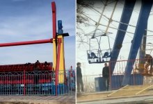 Дети играют на опасных аттракционах в заброшенном парке Актау