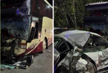 Автобус с пассажирами столкнулся с легковушкой на дороге Алматы – Бишкек