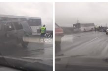 Автобус "АрселорМиттал Темиртау" столкнулся с легковушкой в Караганде (ВИДЕО)