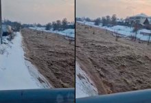 Бурные потоки грязной воды в реке напугали жителей Каскелена (ВИДЕО)