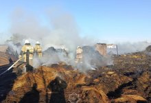Тонны сена вспыхнули в Костанайской области