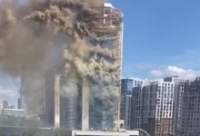 Пожар в высотке произошел возле ТРЦ "Хан Шатыр" в Астане (ВИДЕО)