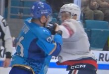 Драка на матче КХЛ попала на видео