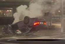 BMW не справился с управлением и опрокинулся на крышу в Астане (ВИДЕО)