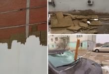 Шквальный ветер сорвал облицовку и кровлю с домов в Атырау