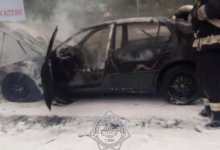 Автомобиль вспыхнул на дороге в Астане (ВИДЕО)