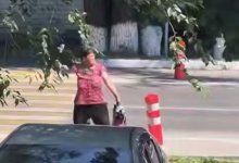 Женщина забросала камнями полицейский автомобиль и попыталась скрыться в Алматы (ВИДЕО)