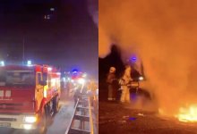 Фура перевернулась и загорелась на трассе в Жамбылской области
