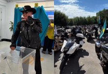 Мотоциклы, флаги и рев моторов: около 40 байкеров устроили мотопробег на выборах в Конаеве
