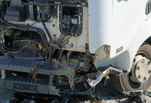 Грузовик снес остановку и влетел в дерево после ДТП в Алматы