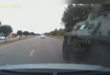 В Нур-Султане БТР столкнулся с легковушкой