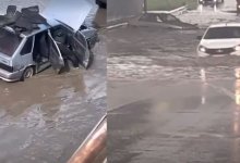 Сливают воду с салона: машины поплыли после дождя в Семее (ВИДЕО)