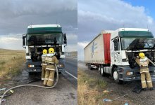 Грузовик сгорел на трассе в Жамбылской области